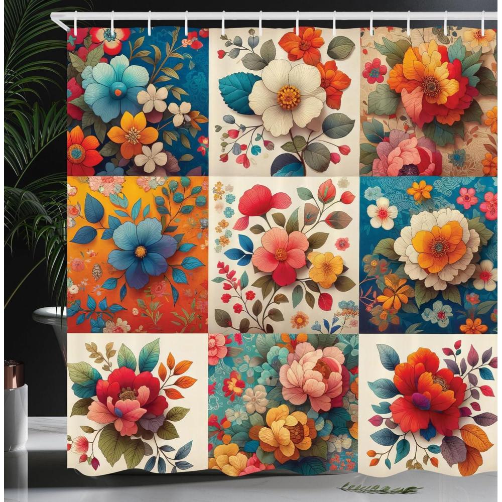 imageAmbesonne Floral Shower Curtain Romantic Tender Garden of Daisy Like Flowers and Leaves 70s Groovy Nature Cloth Fabric Bathroom Decor Set with Hooks 69 W x 70 L Reseda Green and PinkOrange and Dark Turquoise