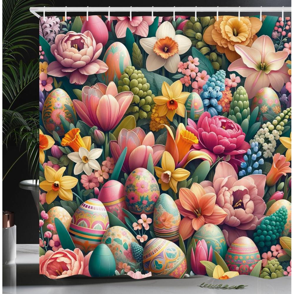 imageAmbesonne Floral Shower Curtain Romantic Tender Garden of Daisy Like Flowers and Leaves 70s Groovy Nature Cloth Fabric Bathroom Decor Set with Hooks 69 W x 70 L Reseda Green and PinkPale Pink Seafoam Mustard