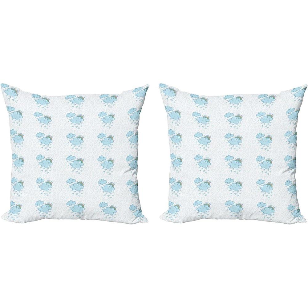 imageAmbesonne I Love You Decorative Throw Pillow Case Pack of 2 Blue Valentine Cloud Characters with Hearts and Rainbows Couples Couch Bedroom Living Room Cushion Cover 16 Pale Blue Multicolor18