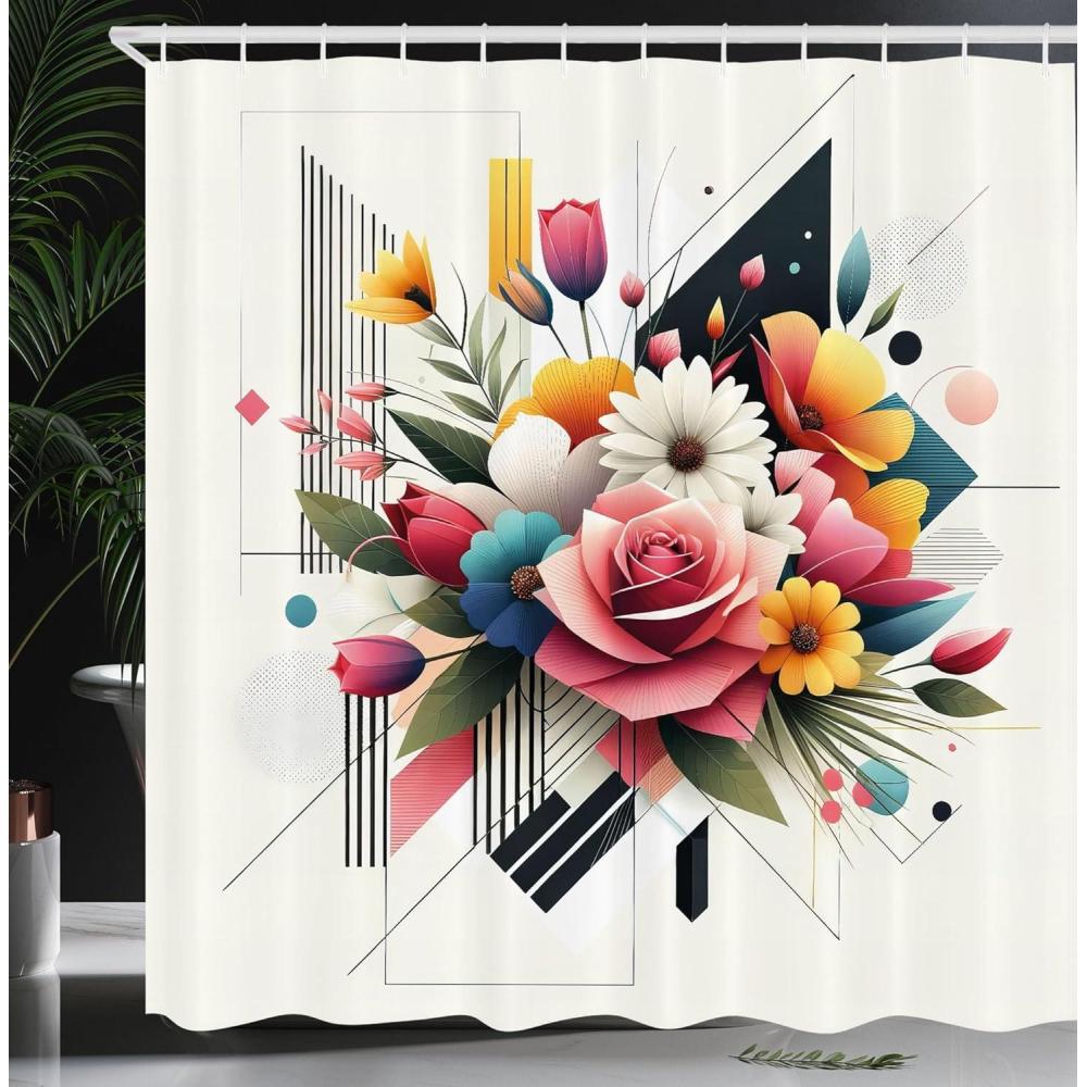 imageAmbesonne Live Laugh Love Shower Curtain Romantic Design with Hand Drawn Stripes and Calligraphic Text Cloth Fabric Bathroom Decor Set with Hooks 70 Long White YellowRose Eggshell