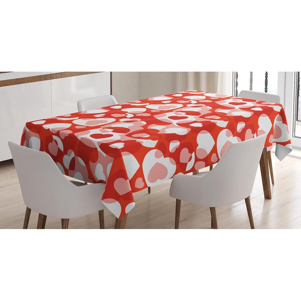 imageAmbesonne Love Tablecloth Hearts Pattern in Modern Style Valentines Day Ornate Happiness Warm Feelings Rectangular Table Cover for Dining Room Kitchen Decor 60 X 84 White RubyWhite Ruby