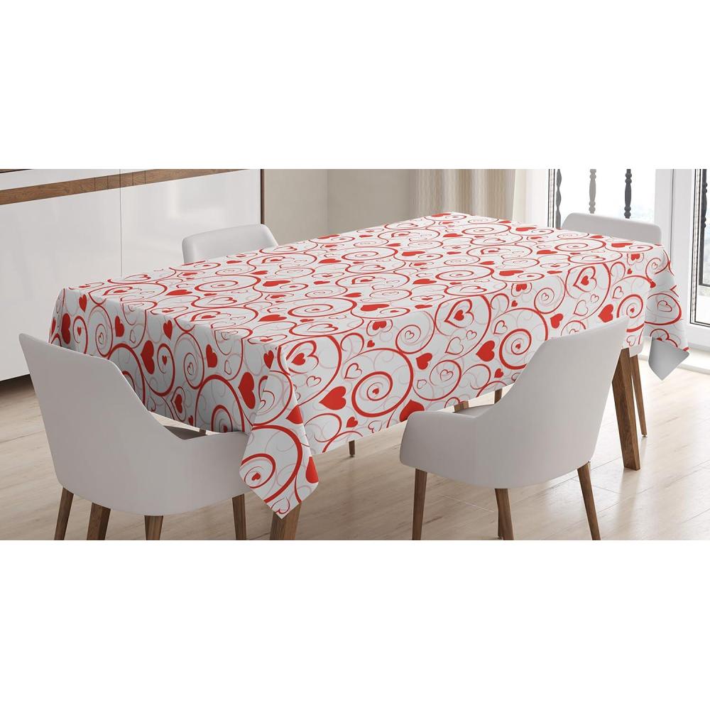imageAmbesonne Love Tablecloth Hearts Pattern in Modern Style Valentines Day Ornate Happiness Warm Feelings Rectangular Table Cover for Dining Room Kitchen Decor 60 X 84 White RubyWhite Rose