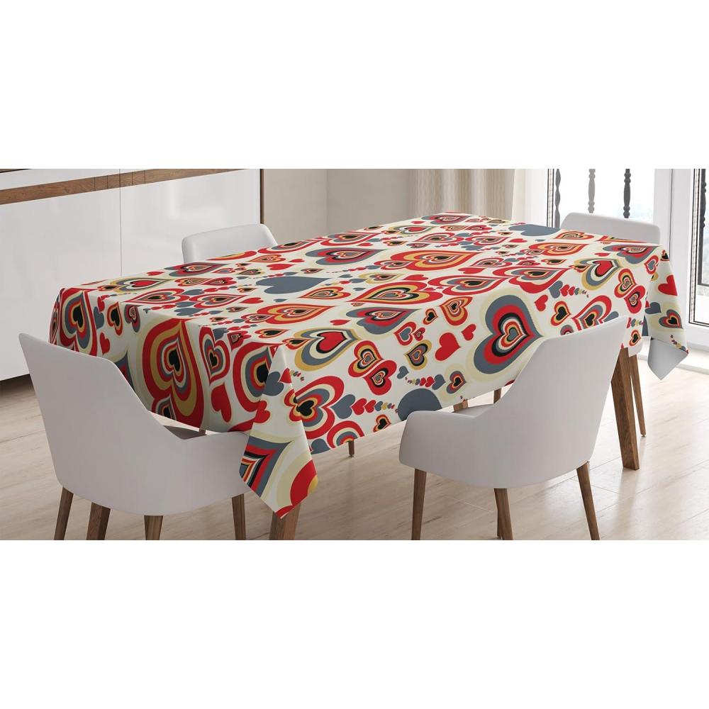 imageAmbesonne Love Tablecloth Hearts Pattern in Modern Style Valentines Day Ornate Happiness Warm Feelings Rectangular Table Cover for Dining Room Kitchen Decor 60 X 84 White RubyMustard Cream
