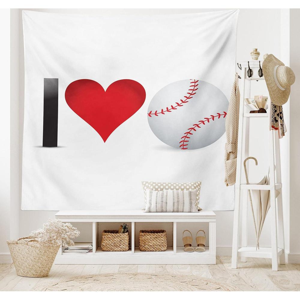 imageAmbesonne Sports Tapestry I Love Baseball Heart with Baseball Ball Passion Valentine Leisure Time Joy Fabric Wall Hanging Decor for Bedroom Living Room Dorm 28 X 23 Red Black White