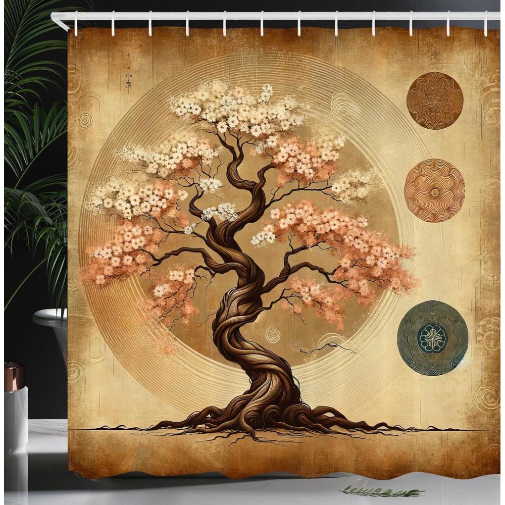 imageAmbesonne Tan Shower Curtain Romantic Boho Nostalgic Minimalistic Monochromatic Wild Flowers Painting Print Cloth Fabric Bathroom Decor Set with Hooks 69 W x 75 L Ecru Sepia AlmondBlush Caramel Taupe