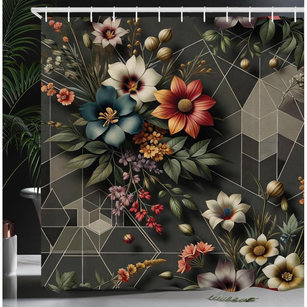 imageAmbesonne Tan Shower Curtain Romantic Boho Nostalgic Minimalistic Monochromatic Wild Flowers Painting Print Cloth Fabric Bathroom Decor Set with Hooks 69 W x 75 L Ecru Sepia AlmondGrey Laurel Green Redwood
