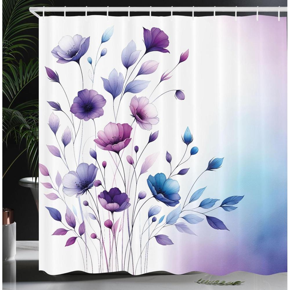 imageAmbesonne Tan Shower Curtain Romantic Boho Nostalgic Minimalistic Monochromatic Wild Flowers Painting Print Cloth Fabric Bathroom Decor Set with Hooks 69 W x 75 L Ecru Sepia AlmondViolet Quartz Sea Blue
