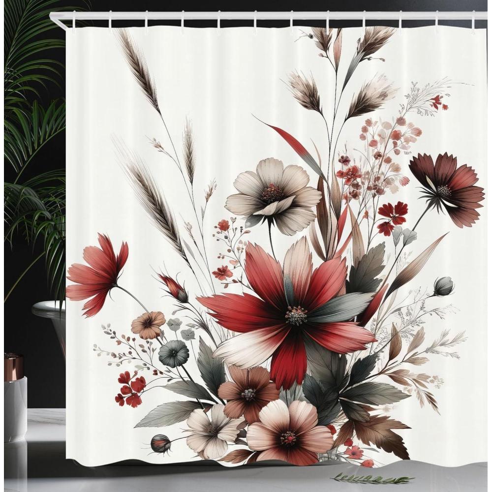 imageAmbesonne Tan Shower Curtain Romantic Boho Nostalgic Minimalistic Monochromatic Wild Flowers Painting Print Cloth Fabric Bathroom Decor Set with Hooks 69 W x 75 L Ecru Sepia AlmondWhite Redwood Dried Rose