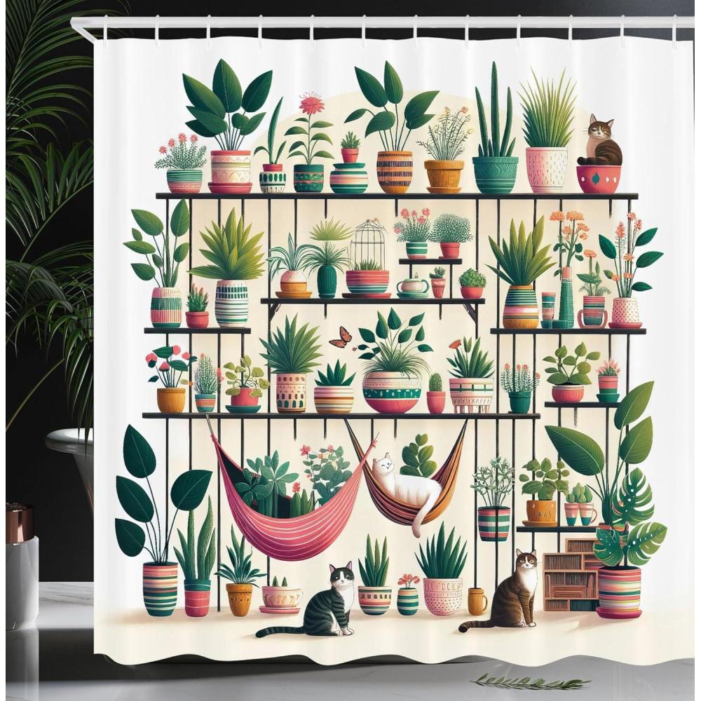 imageAmbesonne Tan Shower Curtain Romantic Boho Nostalgic Minimalistic Monochromatic Wild Flowers Painting Print Cloth Fabric Bathroom Decor Set with Hooks 69 W x 75 L Ecru Sepia AlmondHunter Green Pink and Ivory