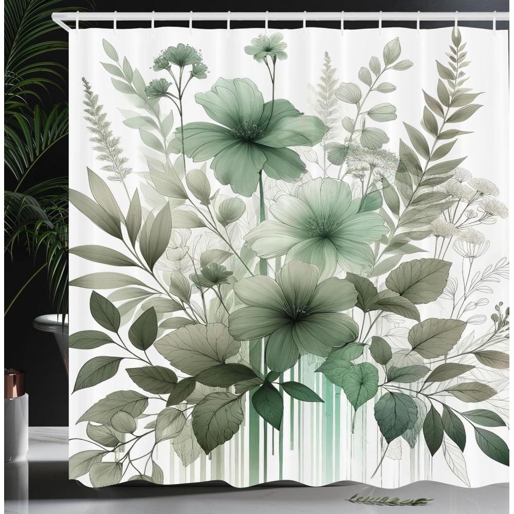 imageAmbesonne Tan Shower Curtain Romantic Boho Nostalgic Minimalistic Monochromatic Wild Flowers Painting Print Cloth Fabric Bathroom Decor Set with Hooks 69 W x 75 L Ecru Sepia AlmondGrey Teal Cadet Blue