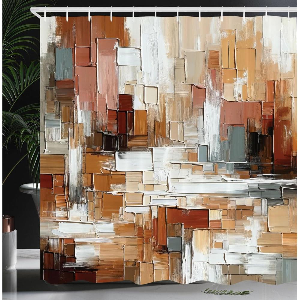 imageAmbesonne Tan Shower Curtain Romantic Boho Nostalgic Minimalistic Monochromatic Wild Flowers Painting Print Cloth Fabric Bathroom Decor Set with Hooks 69 W x 75 L Ecru Sepia AlmondCinnamon Amber Blue Grey