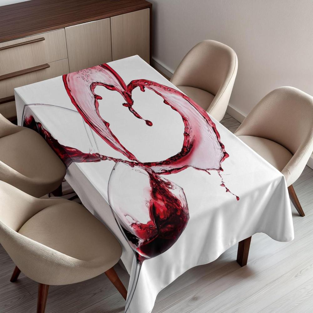 imageAmbesonne Wine Tablecloth Heart Shape with Spilling Red Wine in Glasses Romantic Valentines Day Concept Rectangular Table Cover for Dining Room Kitchen Decor 60 X 90 Burgundy White