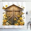 Ambesonne Cat Shower Curtain, Toasting Champagne Kitties Romantic Date Crescent Clouds Heart Balloons, Cloth Fabric Bathroom Decor Set with Hooks, 69″ W x 70″ L, Dark Night Blue Vermilion(Earth Yellow and Cocoa)