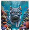Ambesonne Cat Shower Curtain, Toasting Champagne Kitties Romantic Date Crescent Clouds Heart Balloons, Cloth Fabric Bathroom Decor Set with Hooks, 69″ W x 70″ L, Dark Night Blue Vermilion(Turquoise Multicolor)