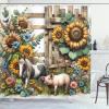 Ambesonne Cat Shower Curtain, Toasting Champagne Kitties Romantic Date Crescent Clouds Heart Balloons, Cloth Fabric Bathroom Decor Set with Hooks, 69″ W x 70″ L, Dark Night Blue Vermilion(Mustard Green Taupe)