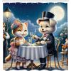 Ambesonne Cat Shower Curtain, Toasting Champagne Kitties Romantic Date Crescent Clouds Heart Balloons, Cloth Fabric Bathroom Decor Set with Hooks, 69″ W x 70″ L, Dark Night Blue Vermilion(Night Blue Rose Apricot)
