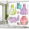 Ambesonne Cat Shower Curtain, Toasting Champagne Kitties Romantic Date Crescent Clouds Heart Balloons, Cloth Fabric Bathroom Decor Set with Hooks, 69″ W x 70″ L, Dark Night Blue Vermilion(Violet White Multicolor)
