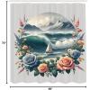 Ambesonne Cat Shower Curtain, Toasting Champagne Kitties Romantic Date Crescent Clouds Heart Balloons, Cloth Fabric Bathroom Decor Set with Hooks, 69″ W x 70″ L, Dark Night Blue Vermilion(Teal Salmon and Slate Blue)