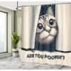 Ambesonne Cat Shower Curtain, Toasting Champagne Kitties Romantic Date Crescent Clouds Heart Balloons, Cloth Fabric Bathroom Decor Set with Hooks, 69″ W x 70″ L, Dark Night Blue Vermilion(Dark Blue Ivory)