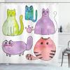 Ambesonne Cat Shower Curtain, Toasting Champagne Kitties Romantic Date Crescent Clouds Heart Balloons, Cloth Fabric Bathroom Decor Set with Hooks, 69″ W x 70″ L, Dark Night Blue Vermilion(Violet White Multicolor)