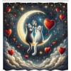 Ambesonne Cat Shower Curtain, Toasting Champagne Kitties Romantic Date Crescent Clouds Heart Balloons, Cloth Fabric Bathroom Decor Set with Hooks, 69″ W x 70″ L, Dark Night Blue Vermilion(Dark Night Blue Vermilion)