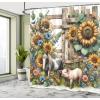 Ambesonne Cat Shower Curtain, Toasting Champagne Kitties Romantic Date Crescent Clouds Heart Balloons, Cloth Fabric Bathroom Decor Set with Hooks, 69″ W x 70″ L, Dark Night Blue Vermilion(Mustard Green Taupe)