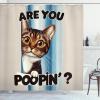 Ambesonne Cat Shower Curtain, Toasting Champagne Kitties Romantic Date Crescent Clouds Heart Balloons, Cloth Fabric Bathroom Decor Set with Hooks, 69″ W x 70″ L, Dark Night Blue Vermilion(Blue Coconut Chocolate)
