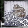 Ambesonne Cat Shower Curtain, Toasting Champagne Kitties Romantic Date Crescent Clouds Heart Balloons, Cloth Fabric Bathroom Decor Set with Hooks, 69″ W x 70″ L, Dark Night Blue Vermilion(Navy Blue Brown)