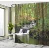 Ambesonne Cat Shower Curtain, Toasting Champagne Kitties Romantic Date Crescent Clouds Heart Balloons, Cloth Fabric Bathroom Decor Set with Hooks, 69″ W x 70″ L, Dark Night Blue Vermilion(Green Brown)