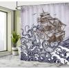 Ambesonne Cat Shower Curtain, Toasting Champagne Kitties Romantic Date Crescent Clouds Heart Balloons, Cloth Fabric Bathroom Decor Set with Hooks, 69″ W x 70″ L, Dark Night Blue Vermilion(Navy Blue Brown)