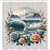 Ambesonne Cat Shower Curtain, Toasting Champagne Kitties Romantic Date Crescent Clouds Heart Balloons, Cloth Fabric Bathroom Decor Set with Hooks, 69″ W x 70″ L, Dark Night Blue Vermilion(Teal Salmon and Slate Blue)