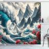Ambesonne Cat Shower Curtain, Toasting Champagne Kitties Romantic Date Crescent Clouds Heart Balloons, Cloth Fabric Bathroom Decor Set with Hooks, 69″ W x 70″ L, Dark Night Blue Vermilion(Cadet Blue and Dark Pink)