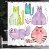 Ambesonne Cat Shower Curtain, Toasting Champagne Kitties Romantic Date Crescent Clouds Heart Balloons, Cloth Fabric Bathroom Decor Set with Hooks, 69″ W x 70″ L, Dark Night Blue Vermilion(Violet White Multicolor)