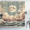 Ambesonne Cat Shower Curtain, Toasting Champagne Kitties Romantic Date Crescent Clouds Heart Balloons, Cloth Fabric Bathroom Decor Set with Hooks, 69″ W x 70″ L, Dark Night Blue Vermilion(Pale Teal Tan Dried Rose)