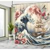 Ambesonne Cat Shower Curtain, Toasting Champagne Kitties Romantic Date Crescent Clouds Heart Balloons, Cloth Fabric Bathroom Decor Set with Hooks, 69″ W x 70″ L, Dark Night Blue Vermilion(Blue Pink Eggshell)