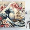Ambesonne Cat Shower Curtain, Toasting Champagne Kitties Romantic Date Crescent Clouds Heart Balloons, Cloth Fabric Bathroom Decor Set with Hooks, 69″ W x 70″ L, Dark Night Blue Vermilion(Blue Pink Eggshell)