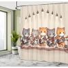 Ambesonne Cat Shower Curtain, Toasting Champagne Kitties Romantic Date Crescent Clouds Heart Balloons, Cloth Fabric Bathroom Decor Set with Hooks, 69″ W x 70″ L, Dark Night Blue Vermilion(Grey Orange and Pale Tan)