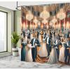 Ambesonne Cat Shower Curtain, Toasting Champagne Kitties Romantic Date Crescent Clouds Heart Balloons, Cloth Fabric Bathroom Decor Set with Hooks, 69″ W x 70″ L, Dark Night Blue Vermilion(Petrol Blue and Orange)