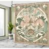 Ambesonne Cat Shower Curtain, Toasting Champagne Kitties Romantic Date Crescent Clouds Heart Balloons, Cloth Fabric Bathroom Decor Set with Hooks, 69″ W x 70″ L, Dark Night Blue Vermilion(Blush Cadet Blue and Ecru)