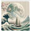 Ambesonne Cat Shower Curtain, Toasting Champagne Kitties Romantic Date Crescent Clouds Heart Balloons, Cloth Fabric Bathroom Decor Set with Hooks, 69″ W x 70″ L, Dark Night Blue Vermilion(Seafoam Coconut Pink)
