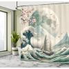 Ambesonne Cat Shower Curtain, Toasting Champagne Kitties Romantic Date Crescent Clouds Heart Balloons, Cloth Fabric Bathroom Decor Set with Hooks, 69″ W x 70″ L, Dark Night Blue Vermilion(Seafoam Coconut Pink)