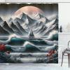 Ambesonne Cat Shower Curtain, Toasting Champagne Kitties Romantic Date Crescent Clouds Heart Balloons, Cloth Fabric Bathroom Decor Set with Hooks, 69″ W x 70″ L, Dark Night Blue Vermilion(Petrol Blue Red Blue Grey)