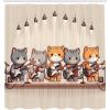 Ambesonne Cat Shower Curtain, Toasting Champagne Kitties Romantic Date Crescent Clouds Heart Balloons, Cloth Fabric Bathroom Decor Set with Hooks, 69″ W x 70″ L, Dark Night Blue Vermilion(Grey Orange and Pale Tan)