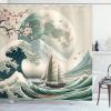 Ambesonne Cat Shower Curtain, Toasting Champagne Kitties Romantic Date Crescent Clouds Heart Balloons, Cloth Fabric Bathroom Decor Set with Hooks, 69″ W x 70″ L, Dark Night Blue Vermilion(Seafoam Coconut Pink)