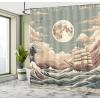 Ambesonne Cat Shower Curtain, Toasting Champagne Kitties Romantic Date Crescent Clouds Heart Balloons, Cloth Fabric Bathroom Decor Set with Hooks, 69″ W x 70″ L, Dark Night Blue Vermilion(Pale Teal Tan Dried Rose)