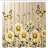 Ambesonne Cat Shower Curtain, Toasting Champagne Kitties Romantic Date Crescent Clouds Heart Balloons, Cloth Fabric Bathroom Decor Set with Hooks, 69″ W x 70″ L, Dark Night Blue Vermilion(Dark Green and Yellow)