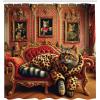 Ambesonne Cat Shower Curtain, Toasting Champagne Kitties Romantic Date Crescent Clouds Heart Balloons, Cloth Fabric Bathroom Decor Set with Hooks, 69″ W x 70″ L, Dark Night Blue Vermilion(Marigold Salmon)