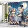 Ambesonne Cat Shower Curtain, Toasting Champagne Kitties Romantic Date Crescent Clouds Heart Balloons, Cloth Fabric Bathroom Decor Set with Hooks, 69″ W x 70″ L, Dark Night Blue Vermilion(Night Blue Rose Apricot)