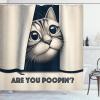 Ambesonne Cat Shower Curtain, Toasting Champagne Kitties Romantic Date Crescent Clouds Heart Balloons, Cloth Fabric Bathroom Decor Set with Hooks, 69″ W x 70″ L, Dark Night Blue Vermilion(Dark Blue Ivory)