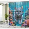 Ambesonne Cat Shower Curtain, Toasting Champagne Kitties Romantic Date Crescent Clouds Heart Balloons, Cloth Fabric Bathroom Decor Set with Hooks, 69″ W x 70″ L, Dark Night Blue Vermilion(Turquoise Multicolor)